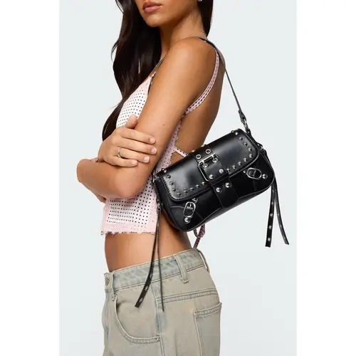 Stud & Buckle Faux Leather Bag