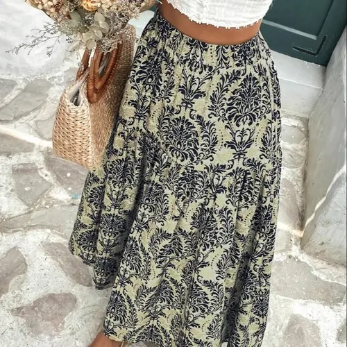 Women's All Over Print Skirt, Long Skirt, Casual Fashionable Skirt, Boho Fashion Casual Skirt for Daily Holiday Vacation Wear, Ladies Bottoms for Summer, Boho Casual Skirts