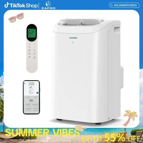 【DealsForYouDays】ZAFRO (44dB) 10K/12K/14K BTU（6K/8K/10K SACC) Portable Air Conditioners with WiFi, Ultra-Quiet, R32 Eco-Friendly,Fast Cooling in 30s, No Drainage Needed, Filter Cleaning Reminder, 360° Wheels for Home/Office