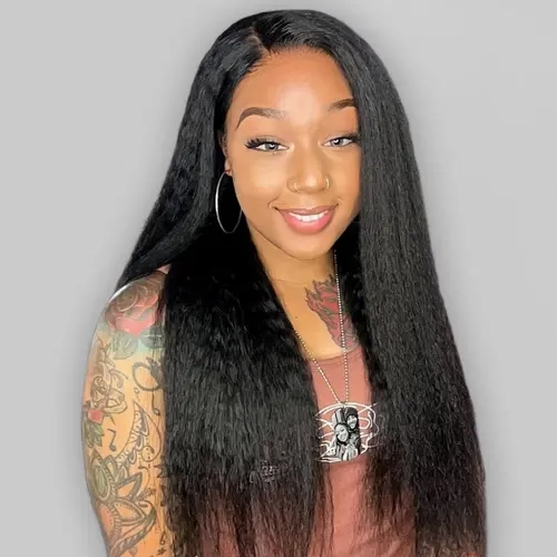 [Upgraded Drawstring] OQ HAIR 7x5 Wear Go HD Lace Kinky Straight Glueless Wig Pre Cut Bleached Tiny Knots Lace Front Human Hair Wigs With Drawstring Pre Plucked Hairline Vacation Hair Wig Natural Look Outdoorfun