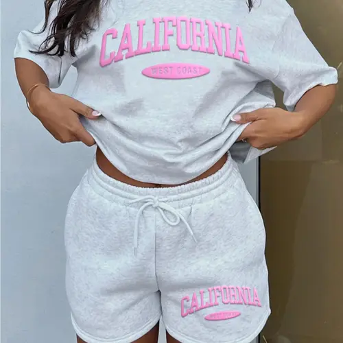 Women's Letter Print Tee & Drawstring Waist Shorts Set, Cozy T-shirt & Shorts for Daily Outdoor Wear, Ladies Summer Clothes, Suits