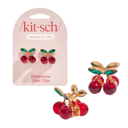 Cherry Rhinestone Claw Clips 2pc Set - Mini