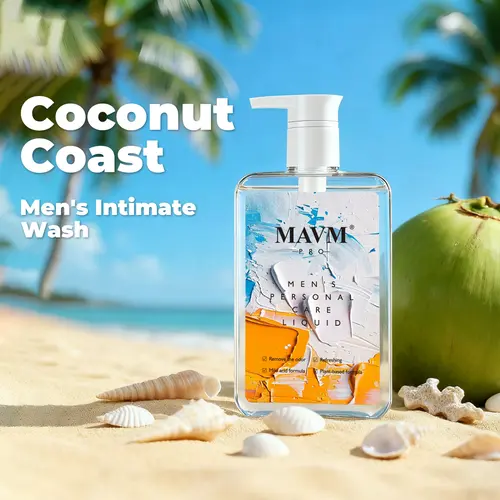 MAVM Coconut Coast Men’s pH Balanced Body Wash - Plant-Based Gentle Sensitive Liquid Cleanser, Coconut Water Scent, Alcohol-Free, Aloe-Soothing, All-Over Body Use, 260ml Bottle