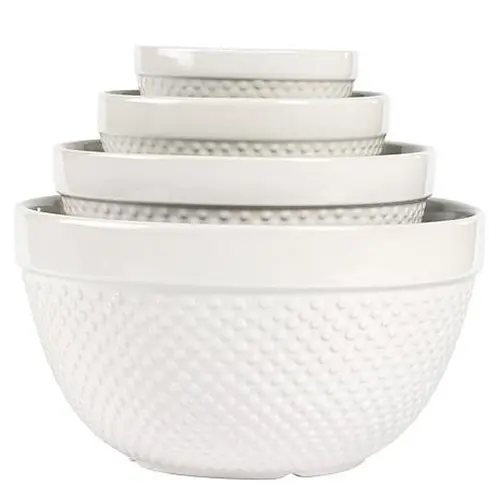 Tabletops Gallery Hobnail 4-Piece Stoneware Mixing Bowl Set - White