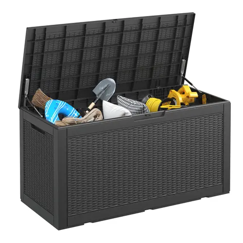 100 Gallon Outdoor Storage Box, Outdoor Storage Box with Locking Design,  Waterproof, UV Resistant,Convenient to Organize, Ideal for Outdoor Pool, Garden, Deck and Patio Use