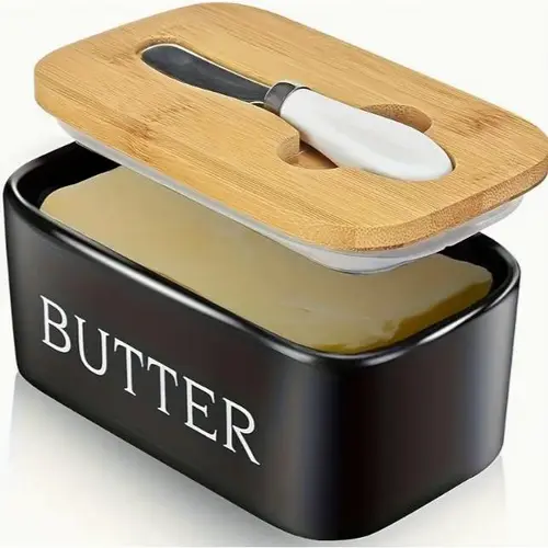 Large Capacity Ergonomic Ceramic Butter Plate Set with Lid - Lead-Free Materials, Durable Knife, Scratch-Free Filament Silicone Seal, Dishwasher Safe, Food Storage Container, Ideal Gift for Butter Lovers
