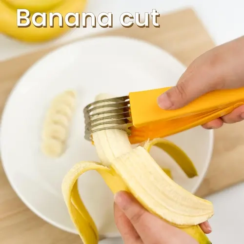 PP Banana Slicer (1 or 2pcs) - Handheld Slicer, Non-Toxic Durable Kitchen Utensil with Compact Stainless Steel Blade, No Battery Needed Food Prep Fruit Tool, All Ages Kids-Friendly Camping Essential Christmas Gift