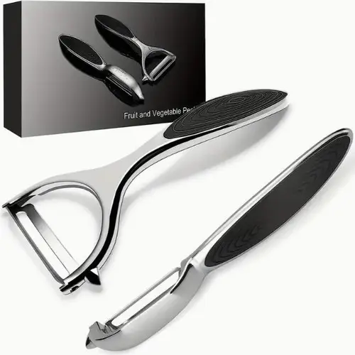 2-Piece Stainless Steel Household Peeler Set, Kitchen Utensils for Meal Prep, Straight Blade, Anti-Slip Grip, Compact Lightweight, Dishwasher Safe, Durable, Easy to Clean, Vegetable Fruit Utensils