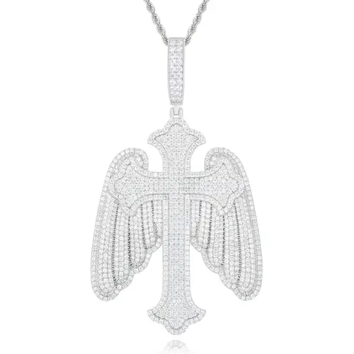 UCCIYO Wings Cross Pendant P674 UCCIYO S925 Sterling Silver Synthetic Moissanite Pendant Necklace for Women Men Hip Hop Jewelry Gift【#P674】