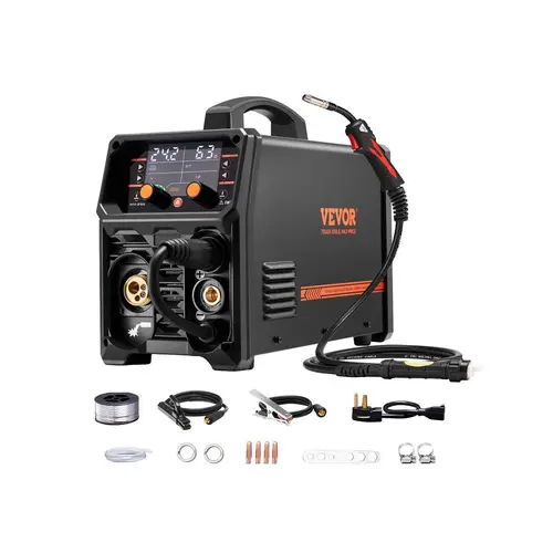 【toolupgrade】VEVOR Pro Mig Welder Inverter, synergic Multiprocess Welding Machine with Pulsed Function, Dual Voltage Aluminum Welder (Gas/Flux Core, Stick, Lift/AU TIG),  Mode Swap & LCD Screen