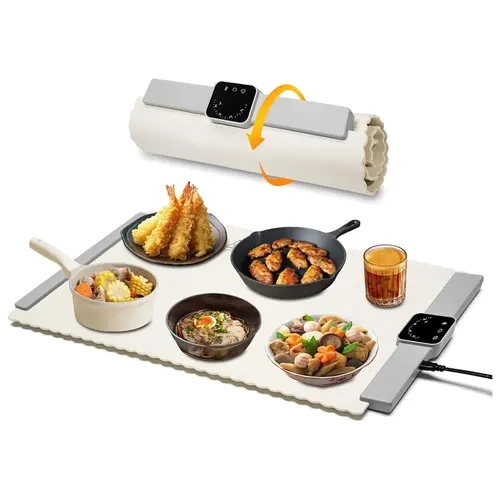 BRAVESTONE Electric Portable Premium Nano Silicone Buffet Warmers Sets - 24x15.7in Extra Large Heating Area, Roll-Up Heating Tray, 5-Level Temperature Control, Easy to Clean, Space-Saving Storage, Chocolate Melting, Perfect Gift for Travel Outdoor Use