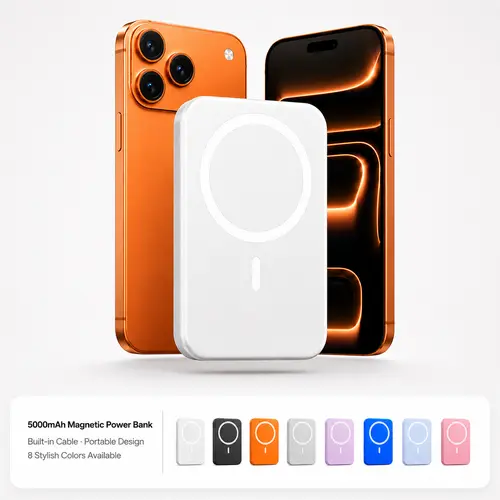 ArtCyber 5000mAh Magnetic Wireless Power Bank, Compact Portable Charger for Qi-Enabled Smartphones, USB-C Input and Output, Magnetic Ring and Cable Included for Travel, Work and Everyday Carry