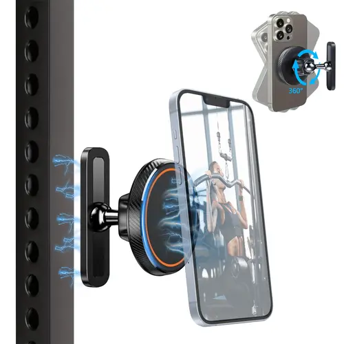 PADOX Upgraded Durable MagSafe Cellphone Mount, 360 Rotation Alloy Base & Joint, 6×N52 Strong Grip Dual Magnets, for Workout & Videography, 4.7-6.5" iPhone & Smartphone Compatible, Black Sporty Phone Holders & Mounts (360-Degree Magnetic Suction)
