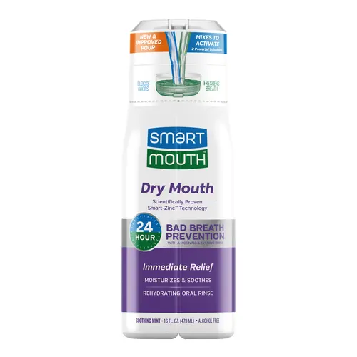 SmartMouth Zinc Activated Dry Mouth Mouthwash - 16 fl oz (473ml) Gentle, Non-Burning Pour-to-Activate Rinse for Immediate Relief, Bad Breath Freshening, Optimal Oral Health - Sugar, Gluten, Alcohol-Free Soothing Mint