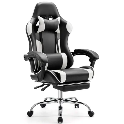 Ergonomic PU Leather Computer Task Chair - 360° Swivel, Adjustable Height, 3-Stage Gas Lift, High Resilience Comfortable Cushion, Footrest, Easy Setup, Office Commercial Furniture [Deal]