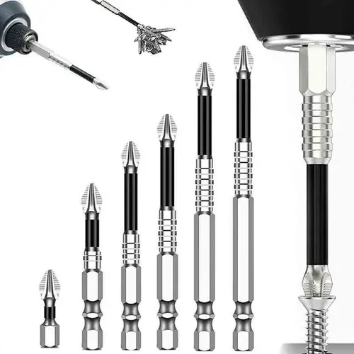 K5 Titanium Alloy Impact-Resistant Non-Slip Cross Head Screwdriver Drill Bit Set - 65 mm/90 mm High Magnetic Ergonomic Bit Holder for Impact Drivers, Furniture Assembly, DIY Enthusiasts, Boosts Precision & Efficiency