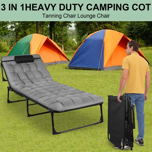 Multi Purpose Foldable Camping Cot - Sturdy Square Tube Frame Camping Furniture, 74"x26" Ergonomic 2-Sided Heavy-Duty 3-Way Tri-Fold, 440lb Capacity, 26.7" Folded Pack with Carry Bag, Firm-Soft Balance Relax Portable Guest Bed for Outdoor-Indoor Use