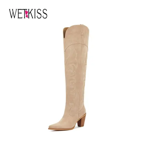 Wetkiss Thigh High Cowboy Cowgirl Boots for Women, Over the Knee with Vintage Embroidery, Side Zipper, Chunky Heel Design ,Women's Shoes,Women's Boots #WeeklyDeals#TikTokShopDealsforYouDays#DealsForYouDays#SummerWins