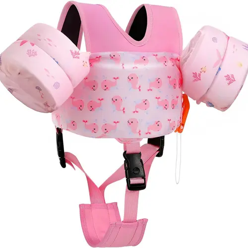 MoKo Soft Children's Swimming Vest - Adjustable Crotch Strap, Buckle, Practical Whistle for Help, Double Security, Polyester, Easy Leg Fit, 20-66 Lbs, Water Wing Arm Floats, Blue & Crabs, Pool Play Days Swimming Accessory