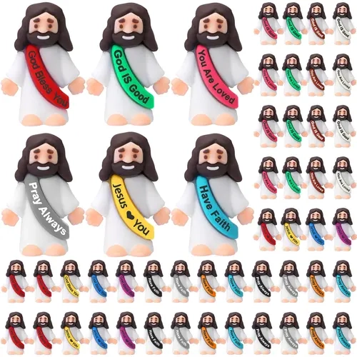 50Pcs Rubber Mini Jesus Figures, Original Design Religious Decorations, Resists Fading, Shareable Mini Gifts for Sunday School Baptism Home Decor