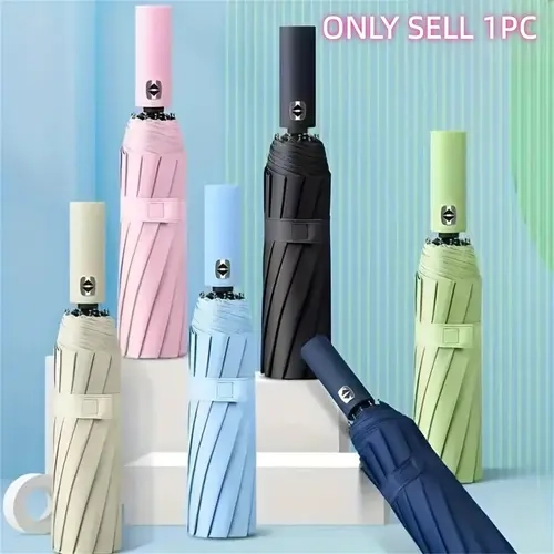Automatic Rubber Rain Umbrella, Durable Rib Structure, UV Protection Folding Umbrella, Three-Fold Design, Portable for All Weather, Lightweight