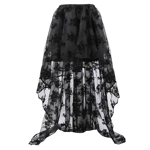 Women's Plus Size 2-Piece Black Steampunk Victorian Ruffle Detail Floral Corset Dress & Skirt Set - Elegant Alt Garments, All Seasons Curvy Christmas Easter Event Costumes 7020-D1