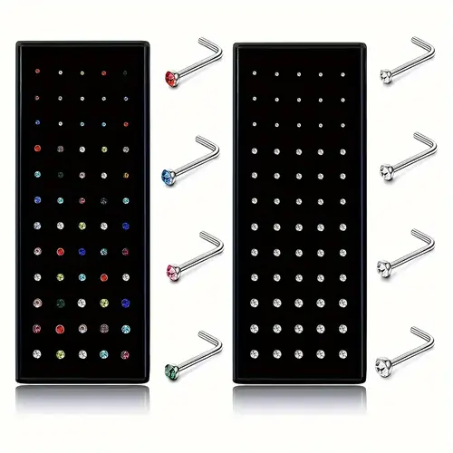 [40pcs Classic Stainless Steel Stud] 40pcs Bohemian Colorful Zirconia Exquisite Shiny Stainless Steel Nose Stud Body Piercing Jewelry Set Vacation Travel Beach Body Piercing Jewelry