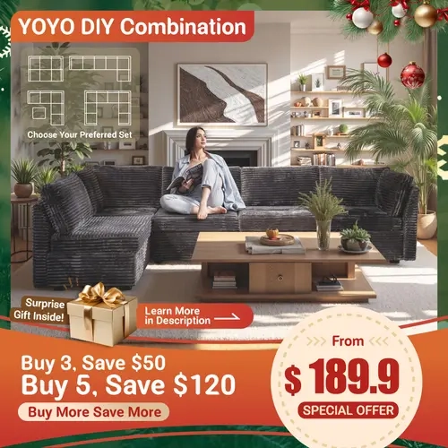 【Deals For You】Ovios Modular Sectional Sofa, Mix and Match Pieces for Living Room, Comfy Cloud Couches with Movable Ottoman, L/U-Shaped Flexible Configuration, Plush Corduroy - 400 lbs Seat Capacity