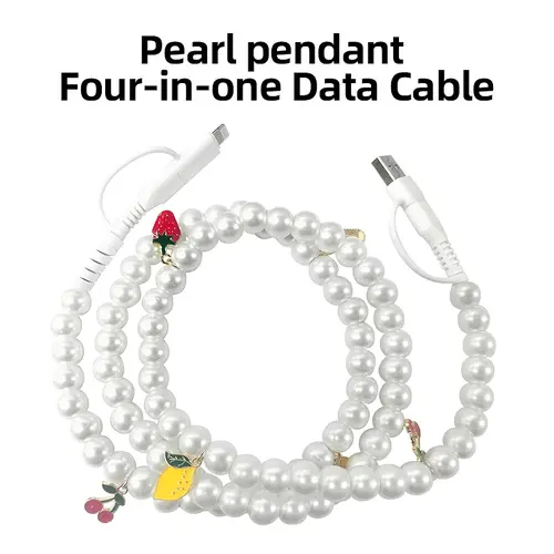 Pearl-Bead Shine Pendant Charging & Data Cable, Functional Mobile Electronic Accessory Compatible with USB-C/Lightning for iPhone, Samsung & All Cellphone Devices
