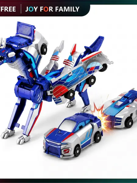 Hotfree Magnetic Dinosaur Transformer Car Toy, 2-in-1 Magnetic Cars That Transform into Flying Dragon Deer and Unicorn, Automatic Collision Transforming Toy, Fun STEM Toy Birthday Christmas Gift for Boys & Girls
