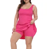 HDE Plus Size Tennis Athletic Workout Dress with Built-in Shorts & Bra Square Neckline Adjustable Straps for Women Sizes 16-28 Machine Washable summerwins