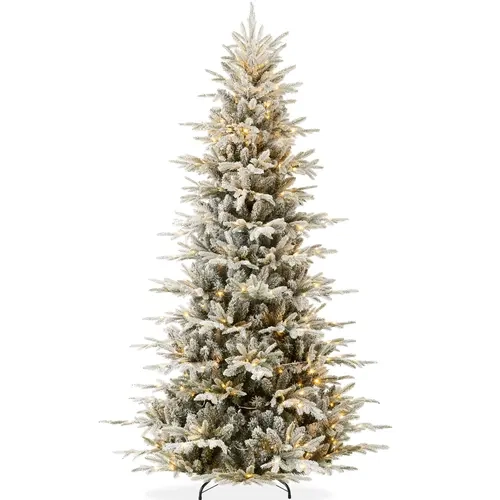Best Choice Products Pre-Lit Flocked Artificial Aspen Noble Fir Christmas Tree w/ Branch Tips, LED Lights