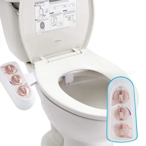 Hibbent Non-Electric Mechanical Bathroom Bidet Sprayer Attachment (Bidet Parts), Rose Gold, Dual Self-Cleaning Nozzle, Hot & Cold Water for Rear/Female Washing Sanitizing, Under-Toilet-Lid Mount, Quick DIY Install, Temp & Pressure Ctl, Hygienic Cleaning
