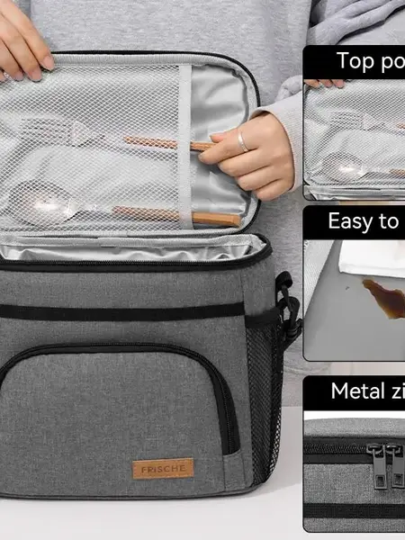 Insulated Lunch Bag for Women Men Reusable Lunch Box for Office Picnic Hiking Beach Leakproof Cooler Tote Bag Organizer with Adjustable Shoulder Strap for Adults