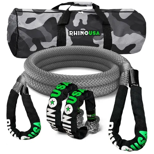 Rhino USA Kinetic Bridle Rope Recovery Kit (1in x 10ft) - Heavy Duty Offroad Snatch Strap - Includes 2 Soft Shackle for UTV, ATV, Truck, Car & More