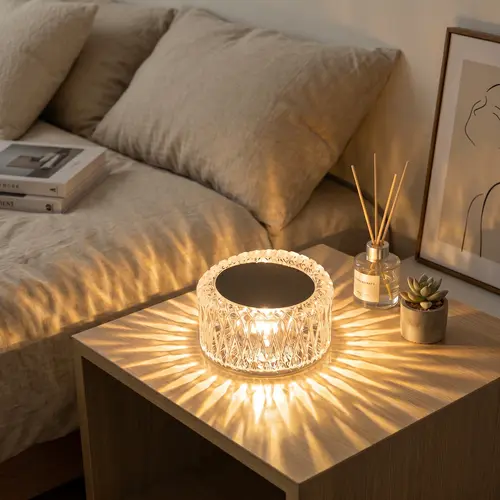 KIMKNO Aesthetic Crystal LED Table Lamp - 3-Level Brightness Touch Control, Rechargeable LED RGB Light, Ambient Atmosphere Lamp, Home Accessory, House Decor, Ideal for Bedroom, Perfect Gift