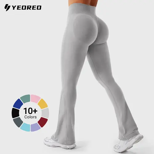 YEOREO Women's Mini Flare Seamless Leggings - High Elasticity Women's Sports Leggings, Booty Lifting, Hidden Scrunch, Compression, Anti-Odour, UV-Protective for Workout & Yoga