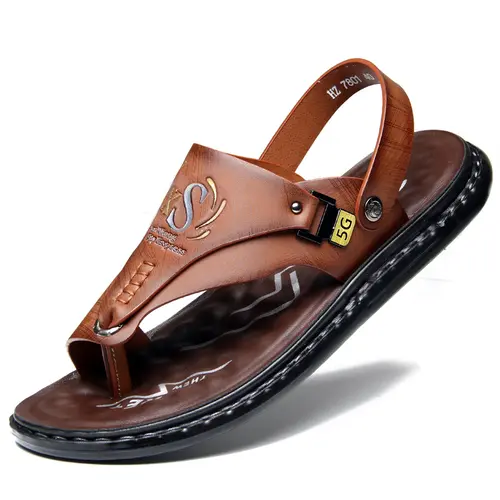 Ubetif Men's PU Leather Flexible Wedge Slip-On Thong Sandals - Comfortable Daily Street Footwear for Holiday, Father's Day Gift