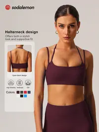 Sodalemon 1 PCS Women Fitness Bra High Elastic Thin Strap Halter Neck Sports Running Yoga Bra