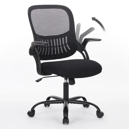 Sweetcrispy Sturdy Office Chair - Mid-Back Mesh Sponge Model with Flip-Up Arms, Height-Adjustable Lumbar Support, Rocking Relief, Rolling Swivel Task Functionality, Assembly Required, Supportive Sitting, Suitable for Conference, Chair for Bedroom
