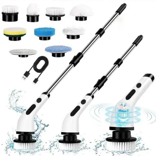 Electric Spin Scrubber, Cordless Bathroom Cleaning Brush, Shower Scrubber & Power Scrubber, IPX7 Waterproof, 5 Adjustable Speeds, LED Battery Display, 9 Replaceable Brush Heads, Extendable Handle for Grout, Tile, Tub & Glass#tiktokshopstockup techvibes