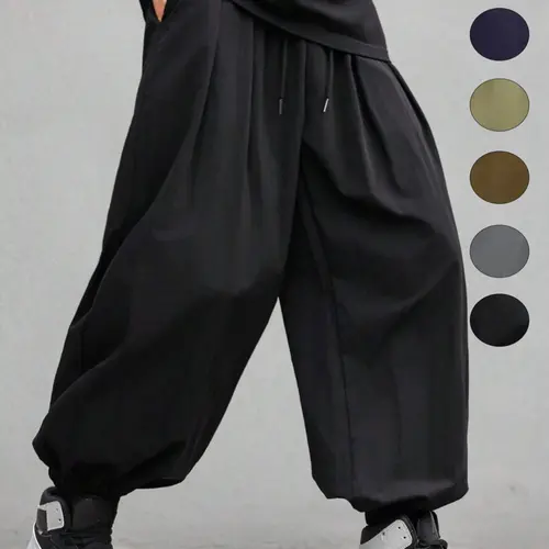 Men's Plain Drawstring Waist Pants, Loose Oversized Casual Comfy Breathable Pocket Jogger Pants for Spring & Fall, Fashion Men's Bottoms for Daily Wear