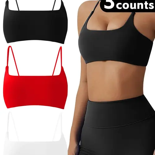 Women's Solid Color Wireless  Sports Bra,  Comfortable Breathable Spaghetti Strap  Buckleless Backless  Bra for Yoga Gym Workout Fitness, Ladies Sportswear for Indoor Outdoor Wear, Workout Sports Bras