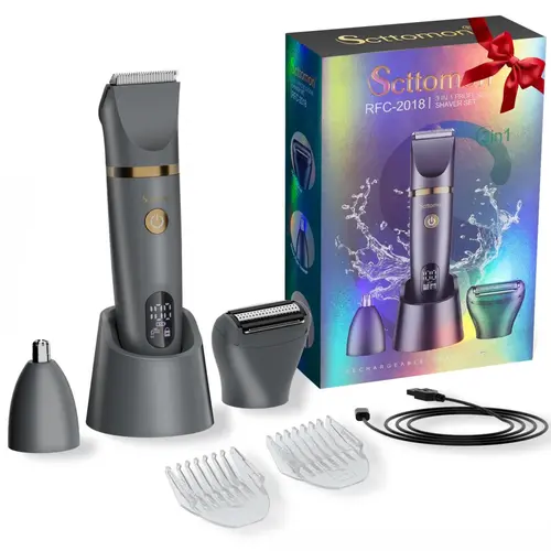 Men's 3-in-1 Electric Body Hair Trimmer - Waterproof Cordless Ergonomic Lightweight Device with Groin, Chest, Nose Trimming, Abs Grooming, Standing Recharge Dock, LED Display, Wet/Dry Use, Fathersdaygift for Boyfriend