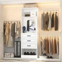 Modern Clothing Storage Wardrobe Closet Cabinet - 48"-96" Wide Sturdy Adjustable System with Mirror, 3 Extendable Hanging Rods, Drawer System Wardrobes & Durable Wood Armoire Storage, Easy to Assemble, Matte Finish