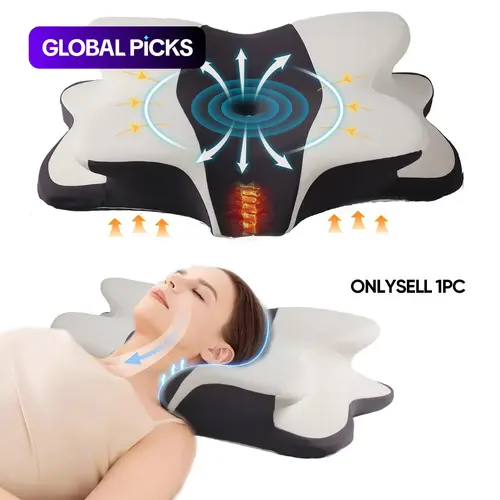 Double-Sided Contour Neck Pillow, Dual-Height with Breathable Pillowcase, Ergonomic Neck Care, Center Groove and Armrest Design for Side, Stomach, and Back Sleepers #GLOBAL PICKS