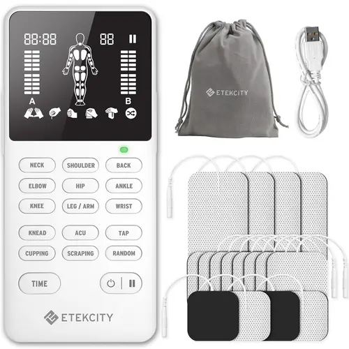 Etekcity 4-Output Rechargeable Lithium Ion TENS Unit - Portable Personal Massager, Self Care Gadgets for Neck, Back Pain Relief, Dorm Essential (Summer Sale)