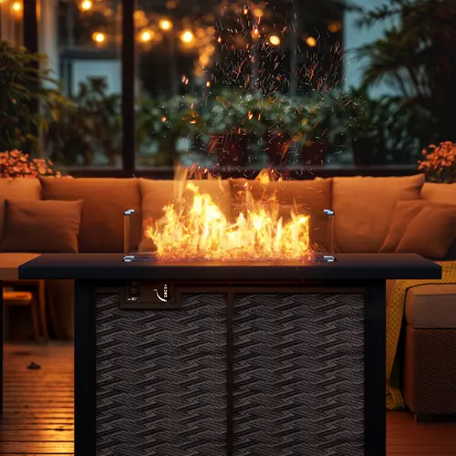Walsunny 43" Propane Fire Pit Table 50,000 BTU Steel Gas Fire Pit with Removable Lid & Waterproof Cover