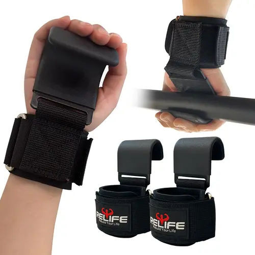 RELIFE Heavy-Duty Weightlifting Hooks (Pair) - Non-Slip Cotton Lifting Straps, Thick Padded, Reinforced Stitching, Adjustable Hook-and-Loop Wrist Support, for Deadlifts, Rows, Athletes, Home Gym Accessories, Grip Enhancement for Workouts