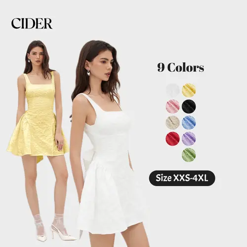 Cider Backless Bowknot Mini Dress – Floral Jacquard U-Neckline Party Dress for Women, Built-in Bra Friendly, Statement Piece for Date Night & Cocktail Events Formal Wear Womenswear SummerWins Dealsforyou